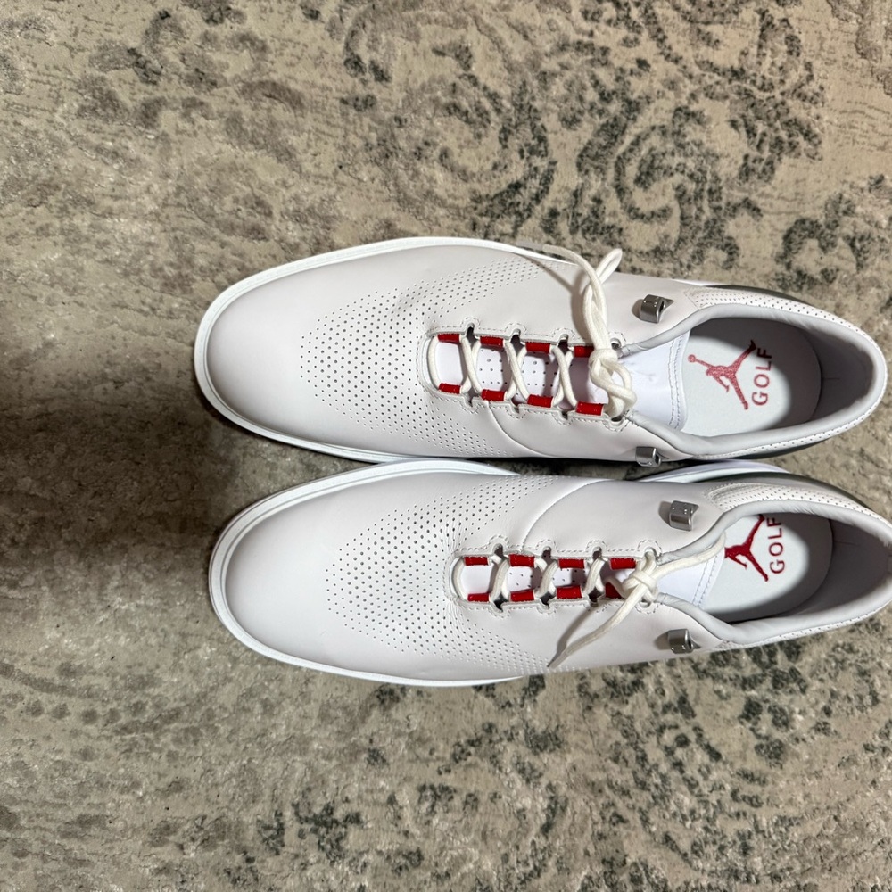 Jordan White Golf Shoes with Red Accents
